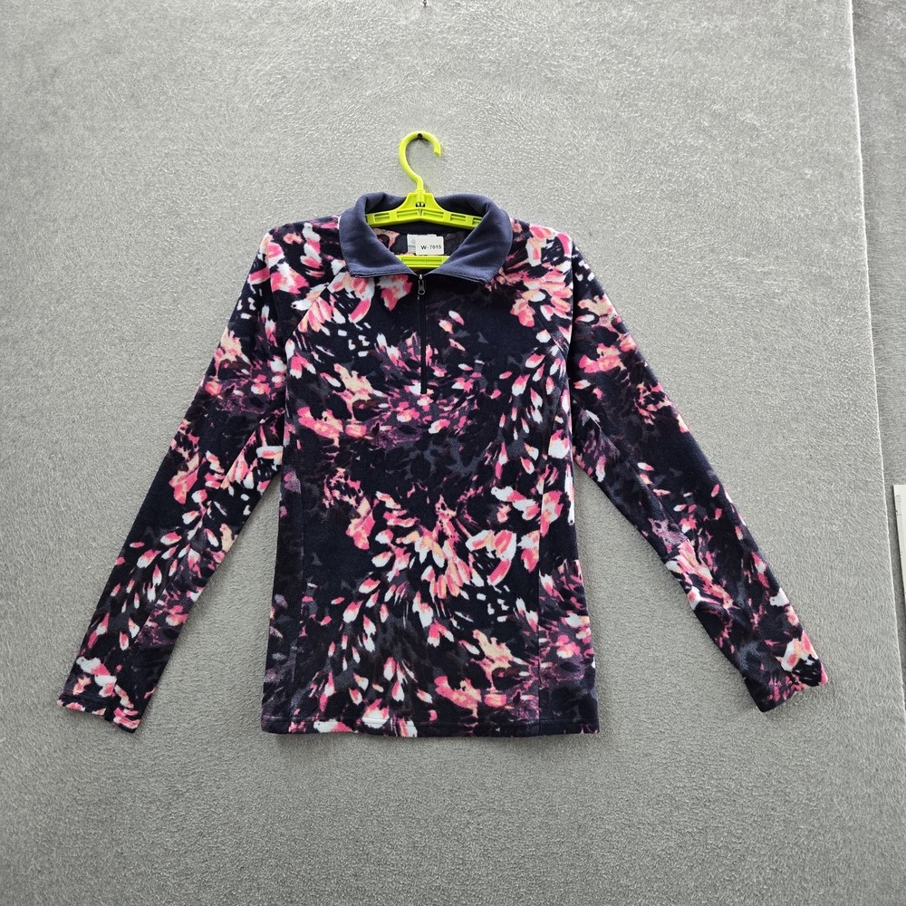 Columbia Women Sweatshirt M Navy Floral Fleece Activewear Zipper Glacial IV